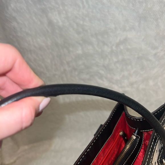 Kate spade Polka Dot Wellesley Quinn Black Khaki Canvas Leather Tote - Picture 11 of 16